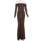 Pleated Patchwork Solid Off - Shoulder Dress
