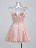 Solid Fit And Flare Spaghetti Strap Mini Dress