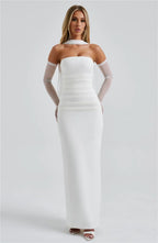Scarf Collar Strapless Off - shoulder Long Dress