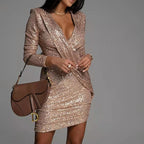 Elegant Deep VNeck Sequin Mini Dress Long Sleeve Party Dress