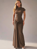 Short Sleeve Maxi Dress Curvy Silhouette & Flattering Tie - Up