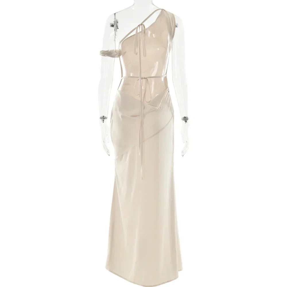 Satin Apricot Backless Long Dress