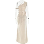Satin Apricot Backless Long Dress