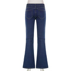 DressBetty - Star Printed Streetwear Vintage Low Waist Pockets Blue Denim Skinny Flare Jeans