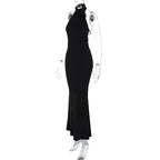 3D Flower Halter Backless Long Dress