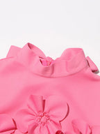 3D Flower Appliqué Mock Neck Midi Dress