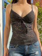 Black Lace VNeck Cami Crop Top