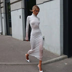Striped Knitted Half High Collar Dress
