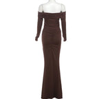 Off The Shoulder Pleated Full Sleeve Dress