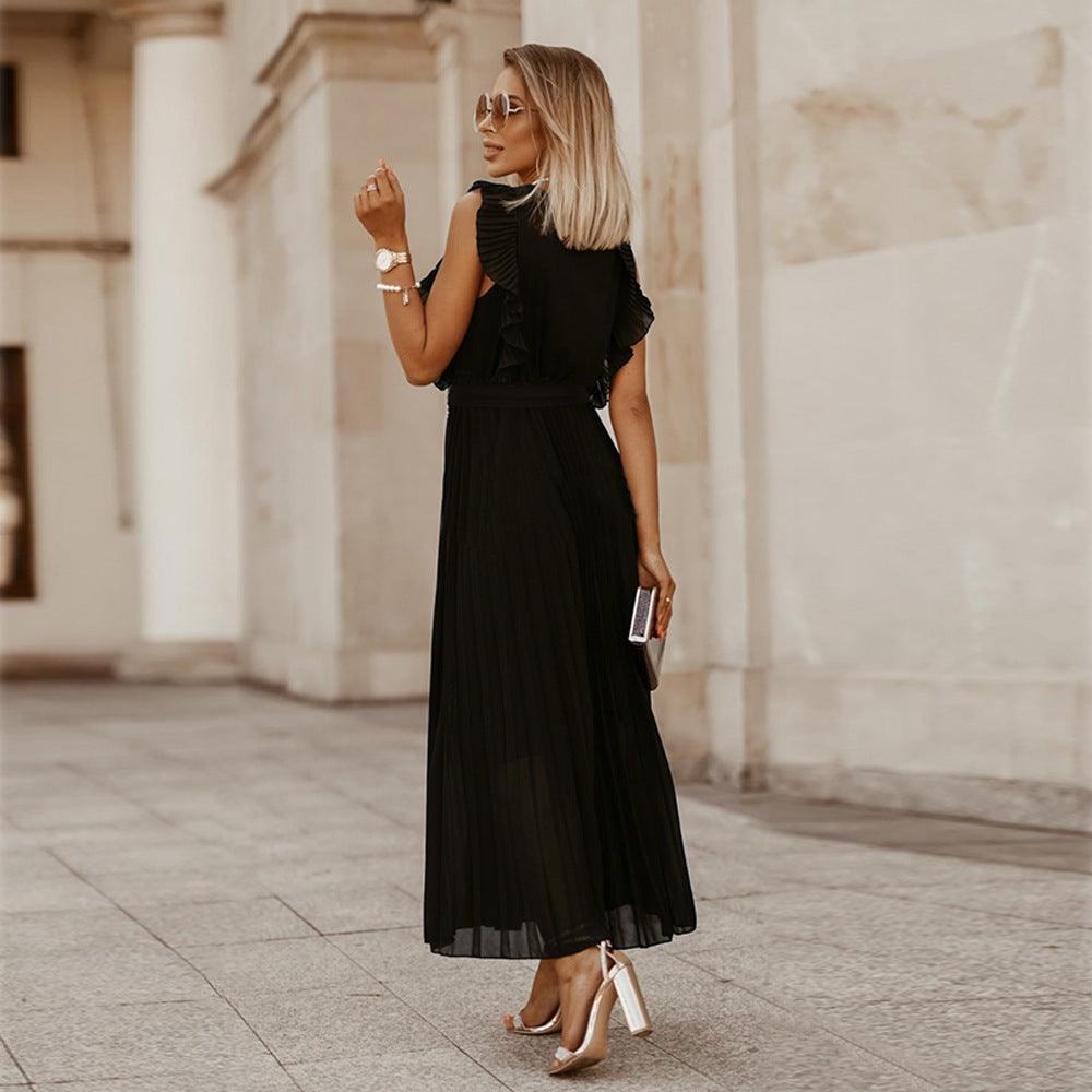 Celia Effortless Black Maxi Dress with Pleats Statement Occasion Edit