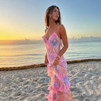 Colorful Spaghetti Strap Printed Midi Dress