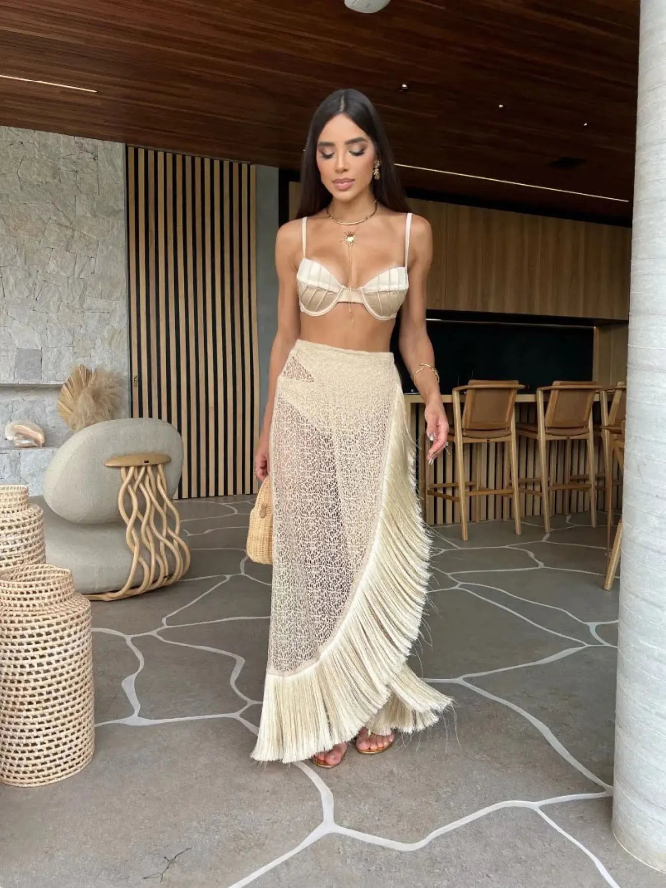 Deep V - Neck Tassel Long Party Dress