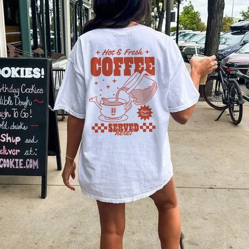 Caffeine Cartoon Coffee Print Tshirt