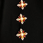 Black Metal Cross Brooch Design Strap Bandage Slit Midi Dress