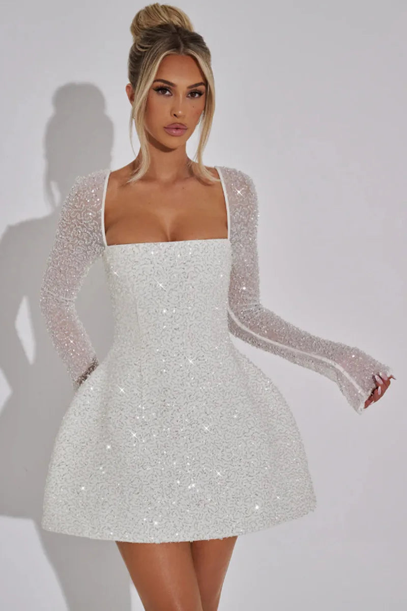 Women's Glitter Bandage Backless A - line Party Dress