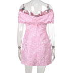 Bow Off Shoulder Backless A - line Jacquard Party Dress