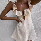 Eleanor Effortless Women's Short Summer Dress with V Neck and Ruffles Evening Wear Edit