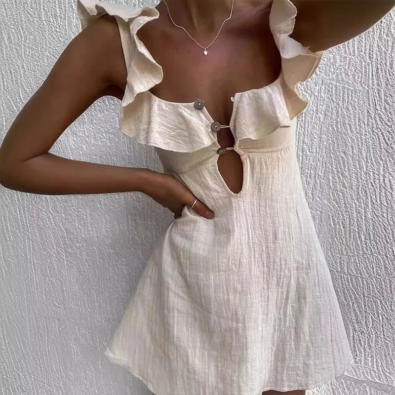 Eleanor Effortless Women's Short Summer Dress with V Neck and Ruffles Evening Wear Edit