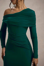 Skew Collar Long Sleeve Maxi Dress
