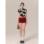 Bow Decoration Black Slim Tshirt