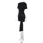 Short Sleeve Draped Black Metal Buckle Mini Dress