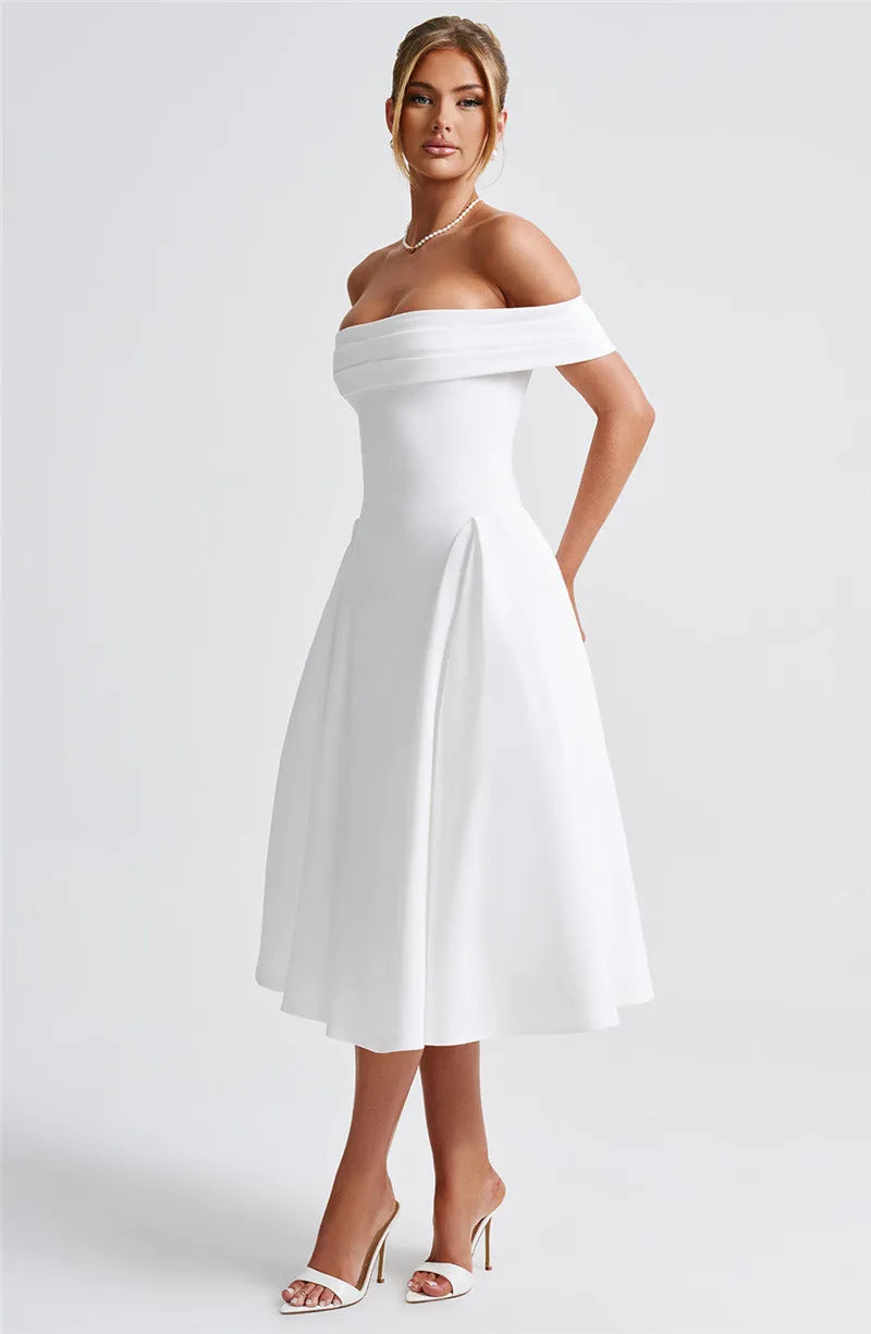 Off - Shoulder Flare Midi Dress