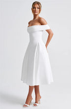 Off - Shoulder Flare Midi Dress