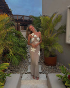Floral Halter Maxi Dress Summer Splice Backless Design