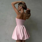 Bandeau Off Shoulder Pleated Silk Dress