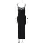 Open Back Lace Patchwork Black Maxi Dress