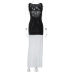 Sequined Patchwork Backless Long Dress