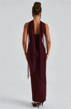 Scarf Collar Strapless Off - shoulder Long Dress