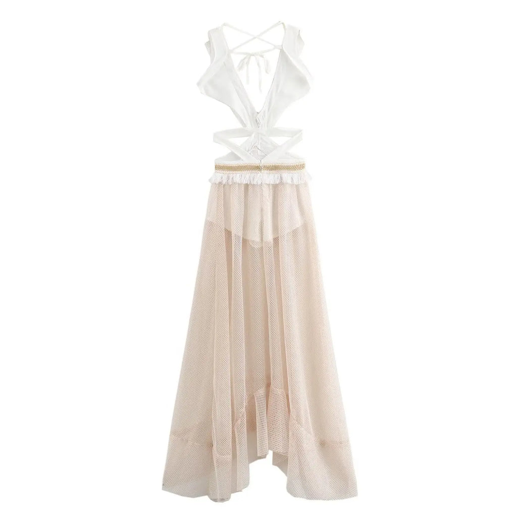 Printed Tassel Long Sleeveless Dress