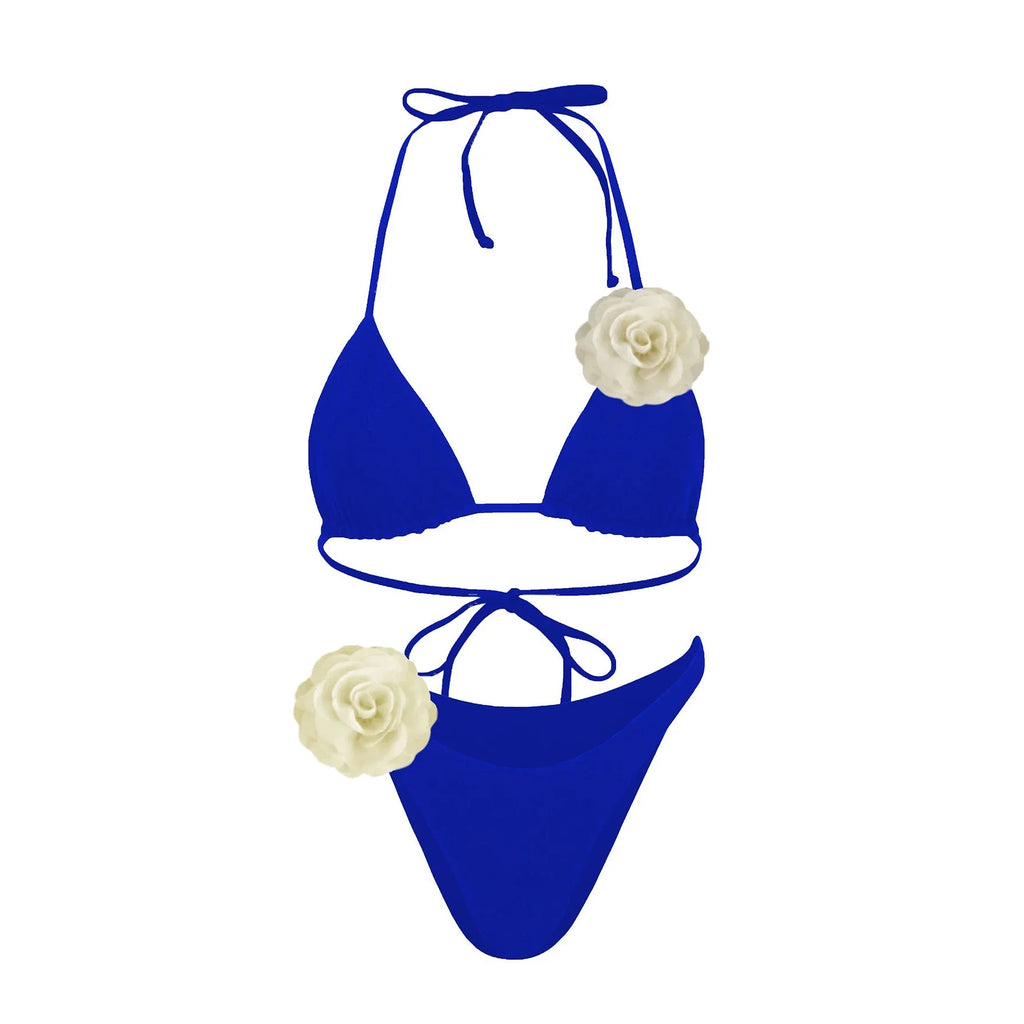 3D Floral Halter Bikini Set