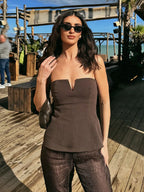 Two-Tone Strap Slim Crop Top