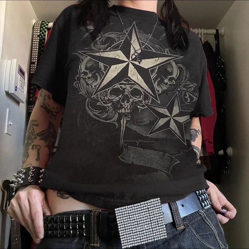Cyber Star Grunge Red Tshirt