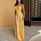 Halter Satin Hollow Slim Floral Dress