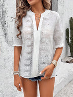 Floral Embroidery Lace Swiss Dot Blouse