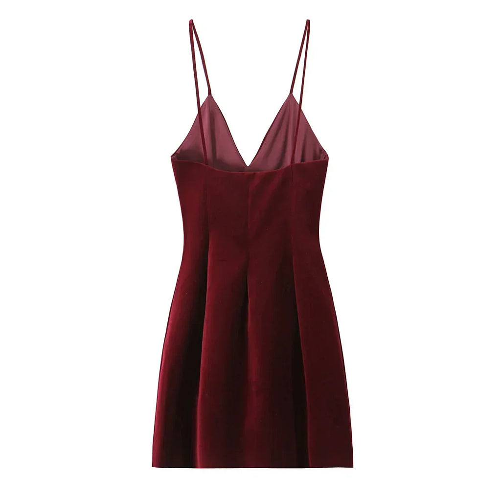 Red Velvet Spaghettis Strap Mini Dress