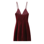 Red Velvet Spaghettis Strap Mini Dress