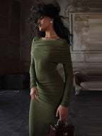 Solid Long Sleeve Irregular Splice Long Dress