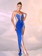 Sabine Strapless Embellished Bandage Dress In Blue
