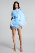 Marielle Mesh Flower One Shoulder Mini Dress-Blue