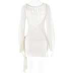 Floral Draped Open Back Knit Long Sleeve Mini Dress