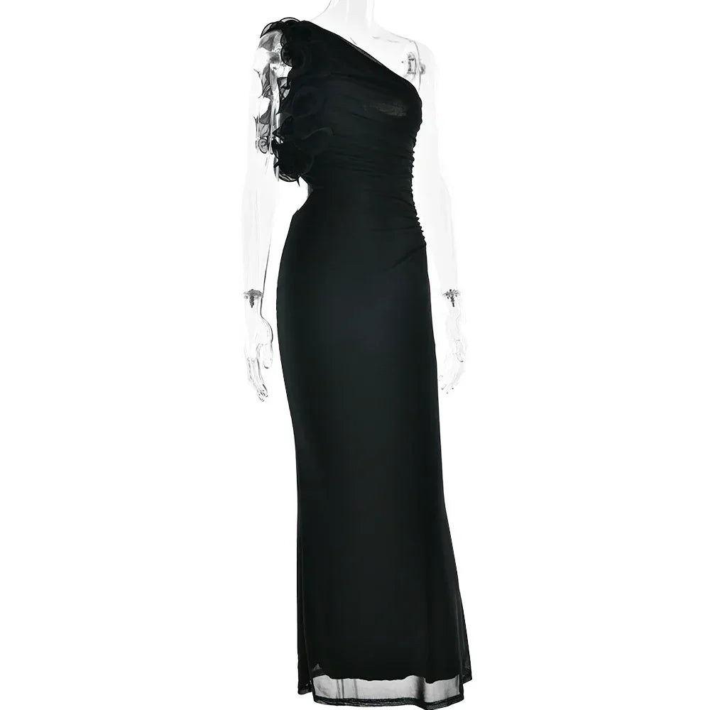 One Shoulder Ruffles Women Maxi Dress