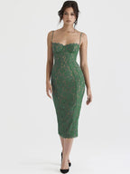 Spaghetti Strap Midi Green Dress