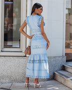 Sacha Cotton Linen Crochet Tiered Midi Dress