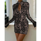 Lace Printed Hollow Out Long Sleeve Dress