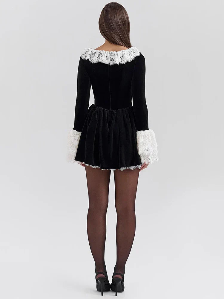 Frida Lace Flare Long Sleeve Sexy Mini Dress