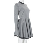 Patchwork Gray Long Sleeve A - line Mini Dress